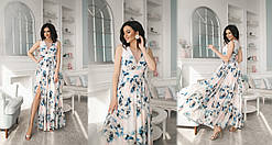 Шикарне довге жіноче літнє плаття з розрізом на раслешенной спідниці і V-подібним декольте. Арт-4050/58