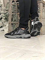 Мужские кроссовки Adidas Ozweego Black reflective Адидас Озвиго черные кожаные стильные молодежные