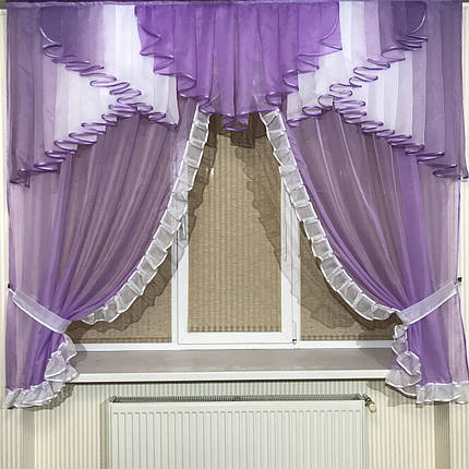 Ламбрекен з тюлем №407 бузковий, фото 1