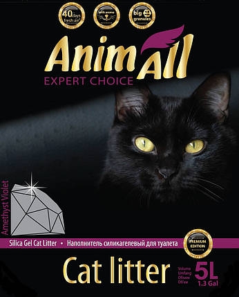 Наповнювач туалетів для кішок AnimAll Amethyst Violet силікагель Преміум Фіолетовий аметист 5 л, фото 1