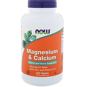 Кальцій Магній із цинком і вітаміном Д3 Now Foods Magnesium & Calcium (+Zinc и Vitamin D3) 250 таб.