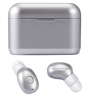 Беспроводные вакуумные наушники-гарнитура с микрофоном в кейсе Earbuds DT-4 Bluetooth Серебряные