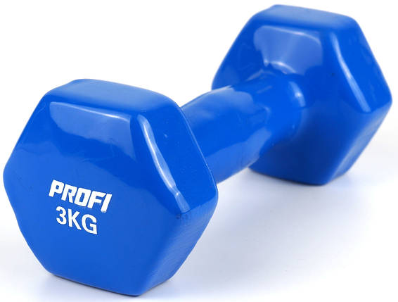 Гантель 3 кг Profi з вініловим покриттям (Синій) 1шт., фото 2