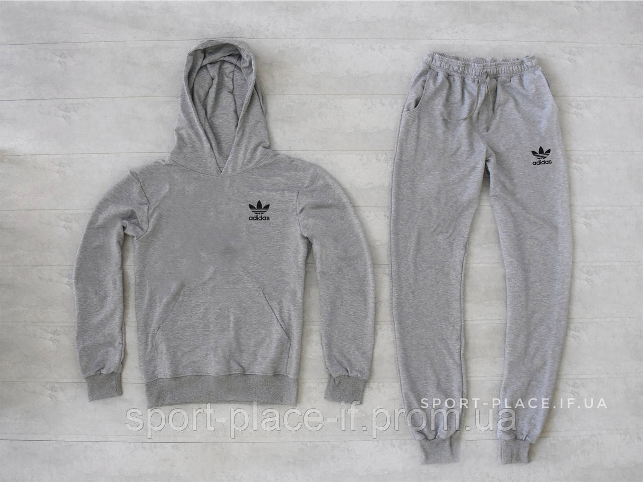 Чоловічий спортивний костюм Adidas (Адідас) світло сірий , толстовка маленька емблема, штани худі кенгуру