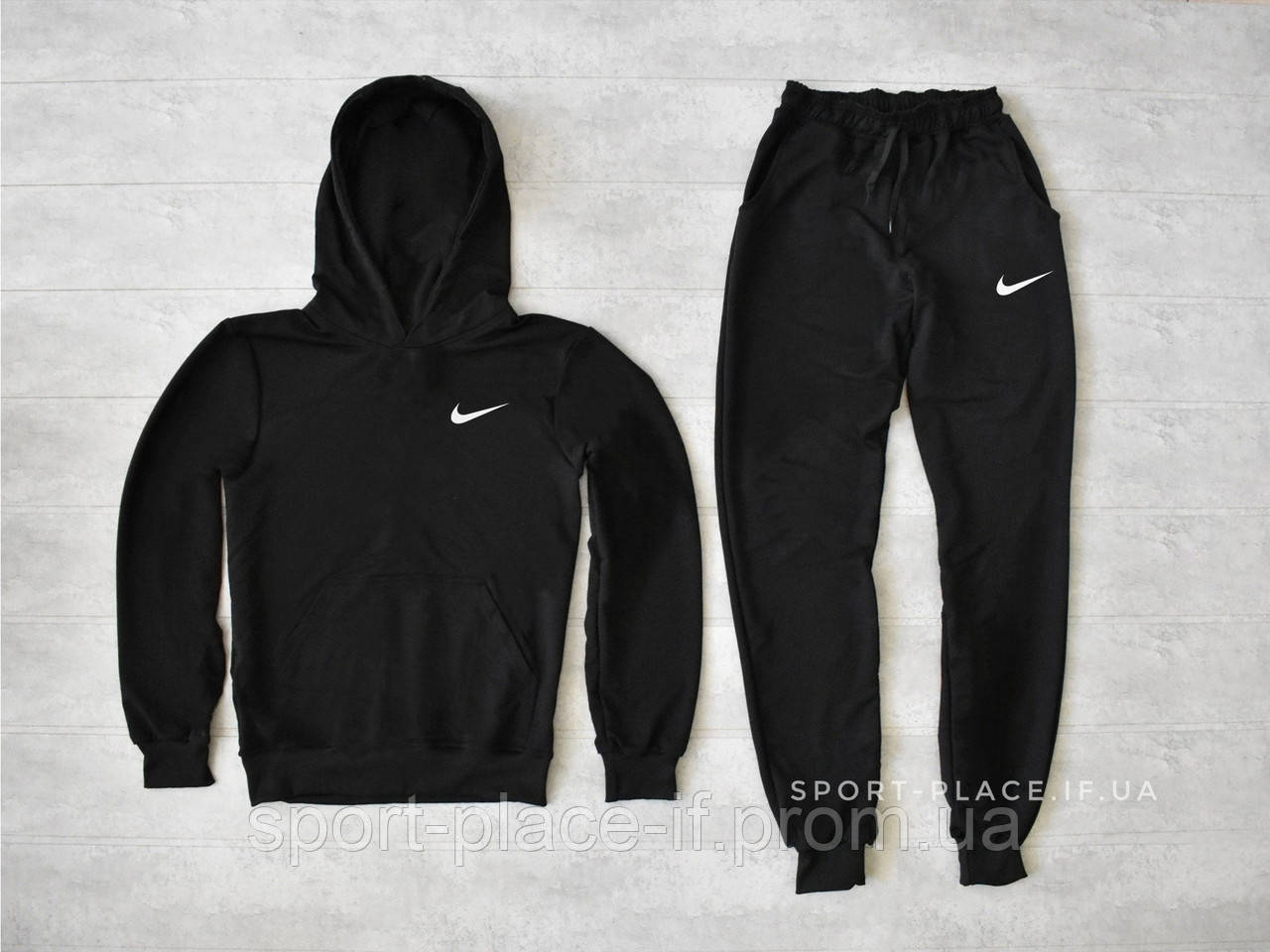 Чоловічий спортивний костюм Nike (Найк) чорний , толстовка маленька емблема, штани худі кенгуру