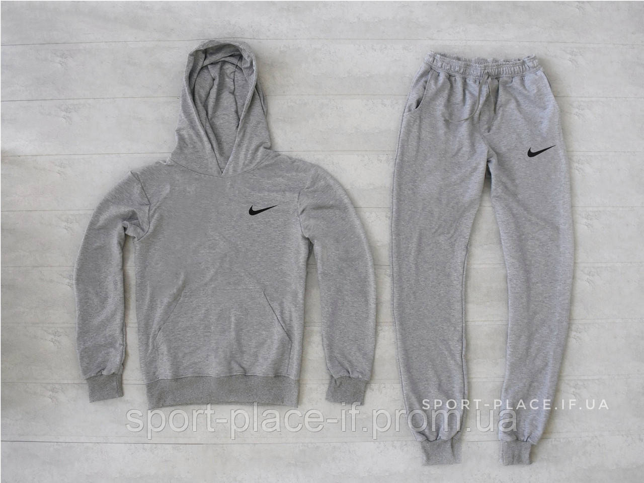 Чоловічий спортивний костюм Nike (Найк) світло сірий , толстовка маленька емблема, штани худі кенгуру