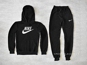 Чоловічий спортивний костюм Nike (Найк) чорний, толстовка велика емблема, штани худі кенгуру
