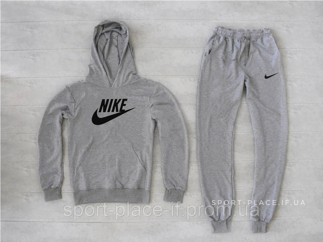 Чоловічий спортивний костюм Nike (Найк) світло сірий, толстовка велика емблема, штани худі кенгуру