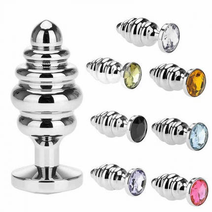 Анальна пробка М 3.4 см ялинка з каменем середня Swarovski Groove M size + подарунковий мішечок, фото 1