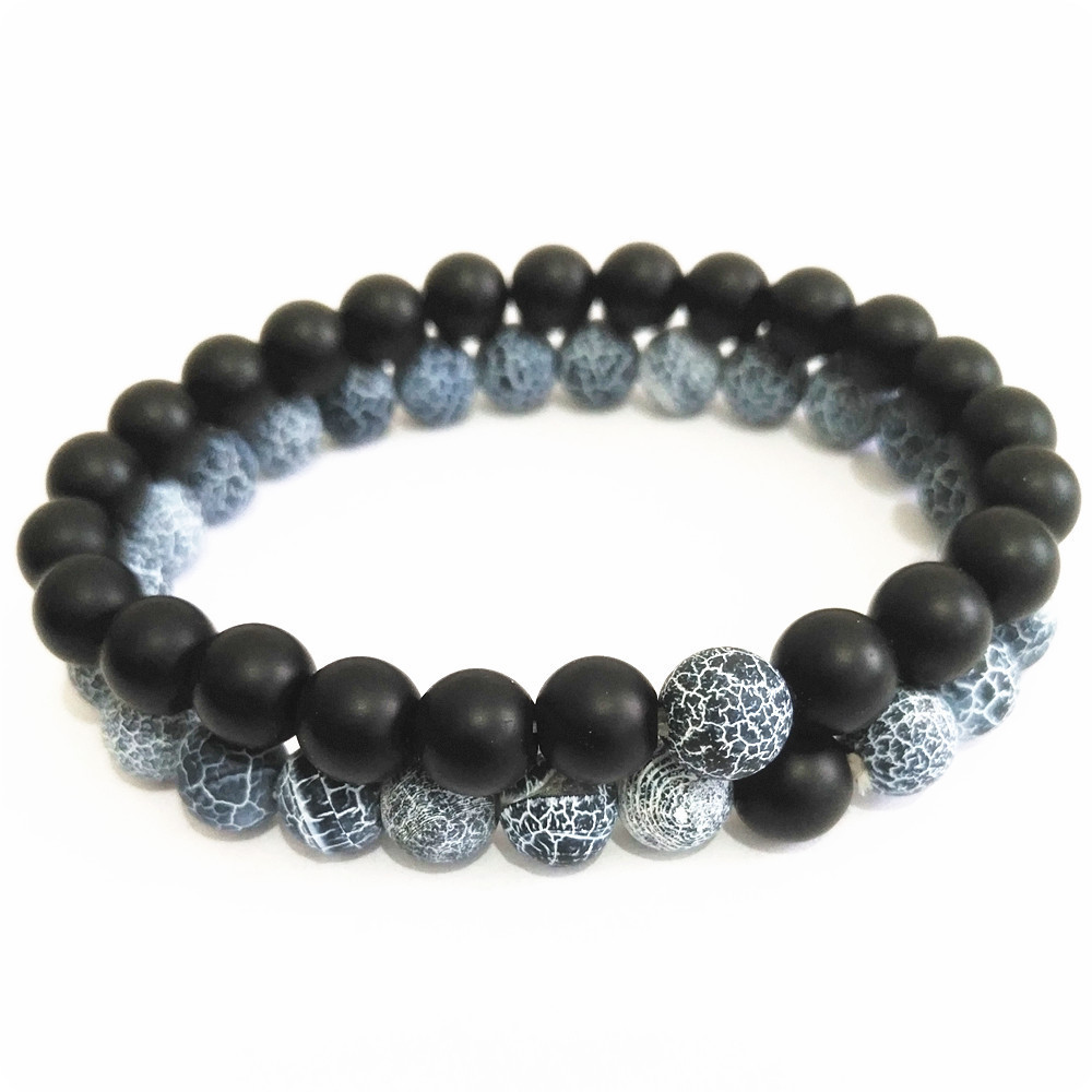 Парні браслети чорний агат і бразильський синій агат, фото 1