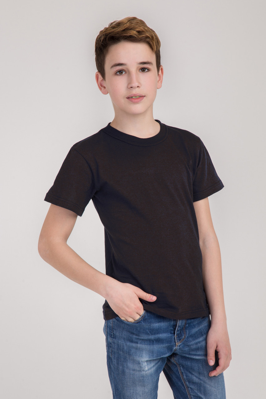 Дитяча однотонна БАЗОВА універсальна футболка №5 бавовна 100% (чорна) 116-158