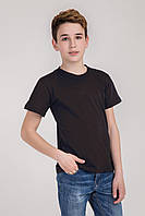 Дитяча однотонна БАЗОВА універсальна футболка №5 бавовна 100% (чорна) 116-158