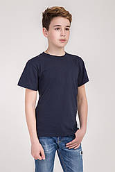 Дитяча однотонна БАЗОВА універсальна футболка №5 бавовна 100%  (темно-синя) 116-158