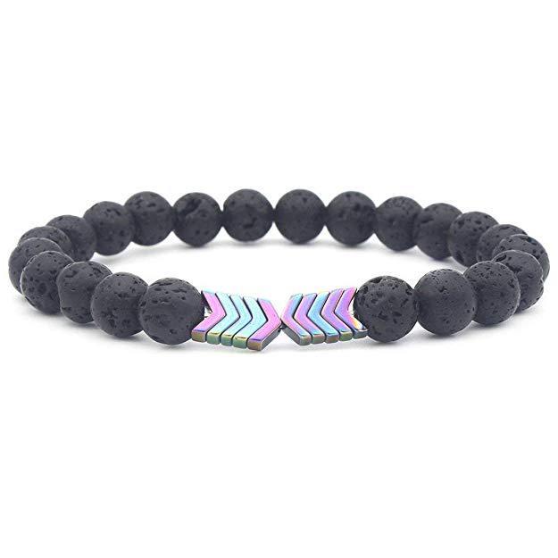 Браслет з натуральної вулканічної лави з різнокольоровими стрілочками, фото 1