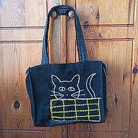 Эко сумка "Кот" черная кашемировая 33*28