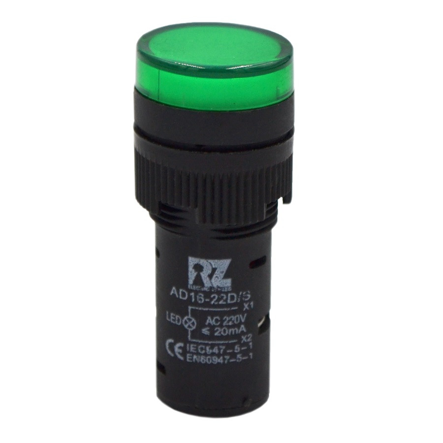 Світлодіодна сигнальна лампа RZ AD16-22DS/G, зелена, 220 В