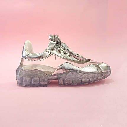 РОЗМІР 38 Кросівки Jimmy Choo diamond срібні з прозорою підошвою прозорі кросівки джимами Чу, фото 1
