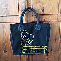 Эко сумка "Кошка" черная кашемировая 34*29