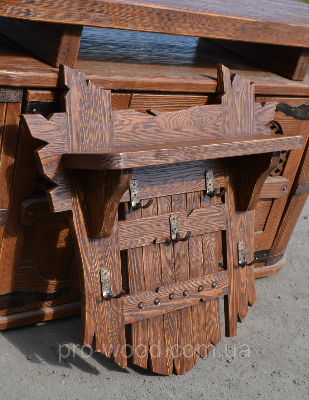 Вішалка настінна під старовину з додатковою полицею, фото 1