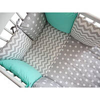 Комплект у дитяче ліжечко Хатка сіра м'ята
