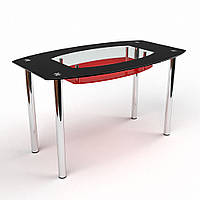 Стеклянный обеденный стол Бочка (красно-черный). Кухонный стол. Столы для дома