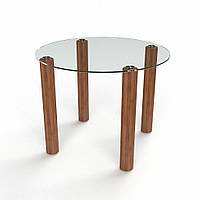 Обеденный стол Круглый с деревянными ножками прозрачный. Стеклянный кухонный стол. Столы для дома