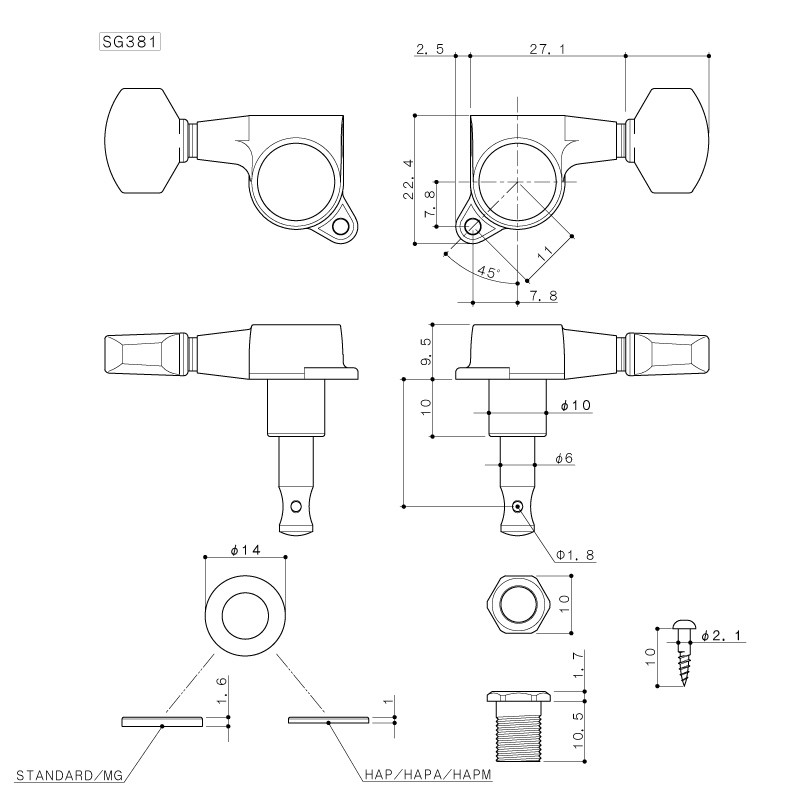 Колок для электрогитары (левый) GOTOH SG381-07 L C (1шт.) - фото 2 - id-p427863283