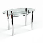 Обідній стіл Овальний прозорий з полицею. Скляний кухонний столик. Столи для будинку зі скла