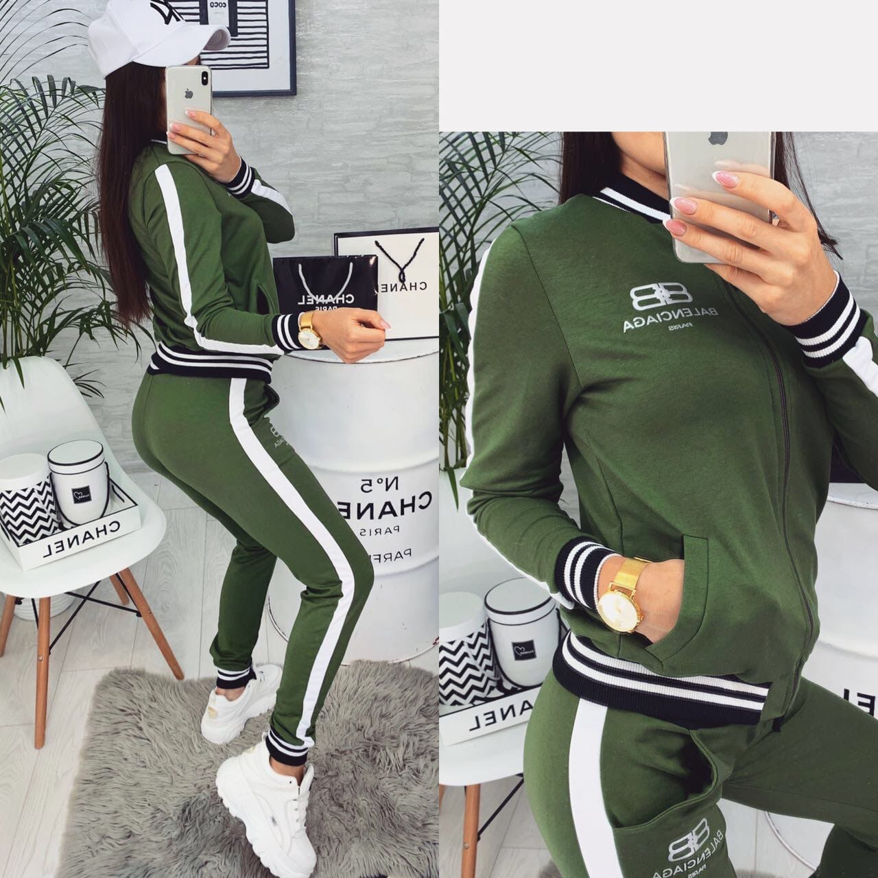Женский спортивный костюм Balenciaga весна-осень (42 44 46) (цвета:красный, черный. хаки) СП: купить оптом от производителя.