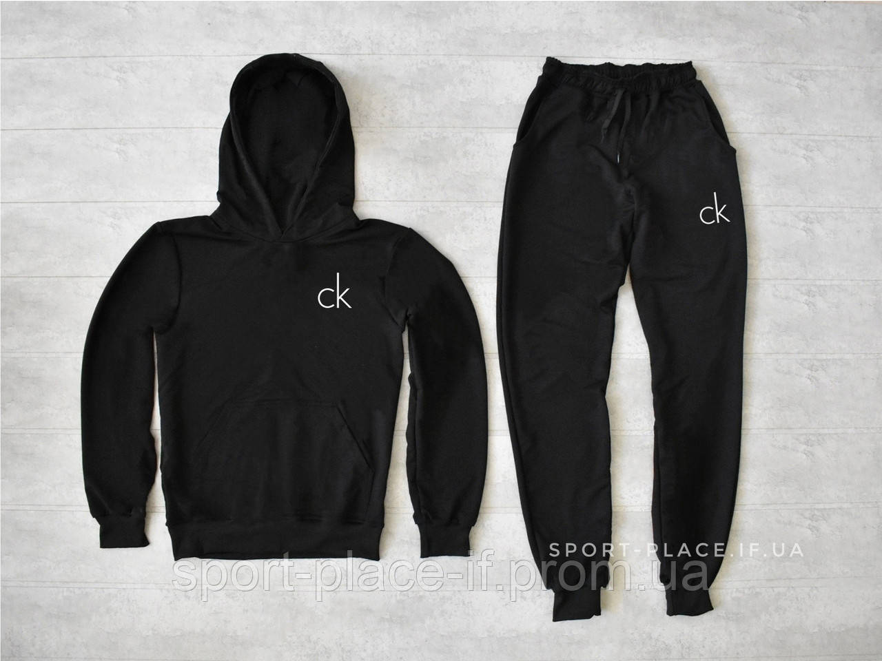 Чоловічий спортивний костюм Calvin Klein (Кельвін Кляйн) чорний, толстовка маленька емблема худі кенгуру