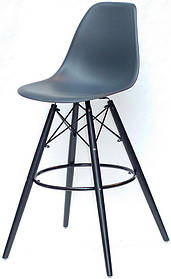 Стілець барний Nik — BK 75 см, антрацит 01 на чорних ногах Eames Barstool, код 9207