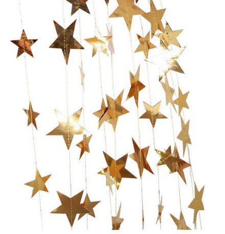 Гирлянда Звездочки на нити для праздника 4 м на 7 см золотистый - фото 3 - id-p1116310826