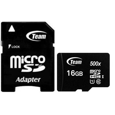 Картка пам'яті MicroSDHC 16GB UHS-I Class 10 Team Black + SD Adapter (TUSDH16GCL10U03), фото 1