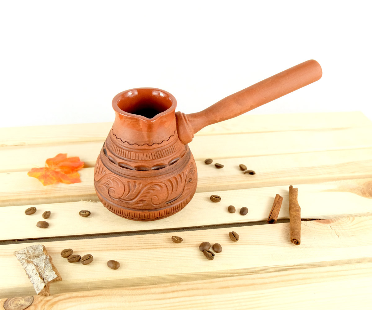 Турка Старий Миргород червона кераміка 250 мл + розсікач, фото 1