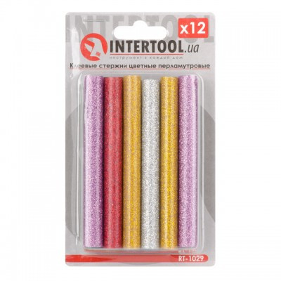 Комплект кольорових перламутрових клейових стрижнів 11.2 мм*100мм, 12шт INTERTOOL RT-1029
