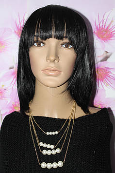 Витончена золотиста підвіска чотири ланцюжки з перлинами