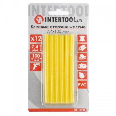 Комплект жовтих клейових стрижнів 7.4 мм*100мм, 12шт. INTERTOOL RT-1050