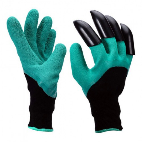 Садові рукавички Garden Genie Gloves New з пазурами Чорно-бірюзові (W/4670)