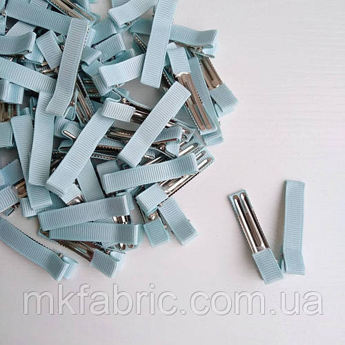 Заколка крокодильчик прямоугольный в репсовой ленте, 4,7 см, ГОЛУБОЙ ...