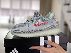 Модні жіночі кросівки Adidas x Yeezy Boost,сірі з м'ятним, фото 2