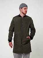 Бомбер курточка удлиненная весенняя осенняя демисезонная утепленная мужская зеленая (хаки)