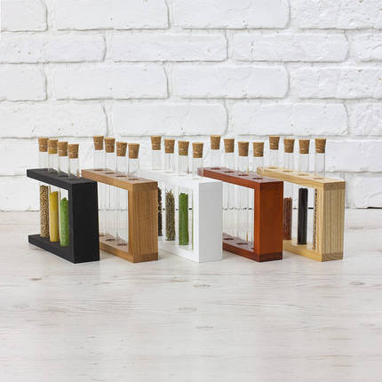 Підставка з дерева на 4 пробірки для спецій канцелярії квітів, фото 1