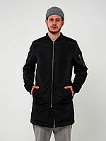 Бомбер курточка удлиненная весенняя осенняя демисезонная утепленная мужская черная
