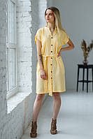 Стильна літня жовта штапельна сукня-туніка з кишенями та поясом №3055-1