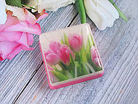 Оригінальне сувенірне мило ручної роботи з картинкою "Рожеві тюльпани"