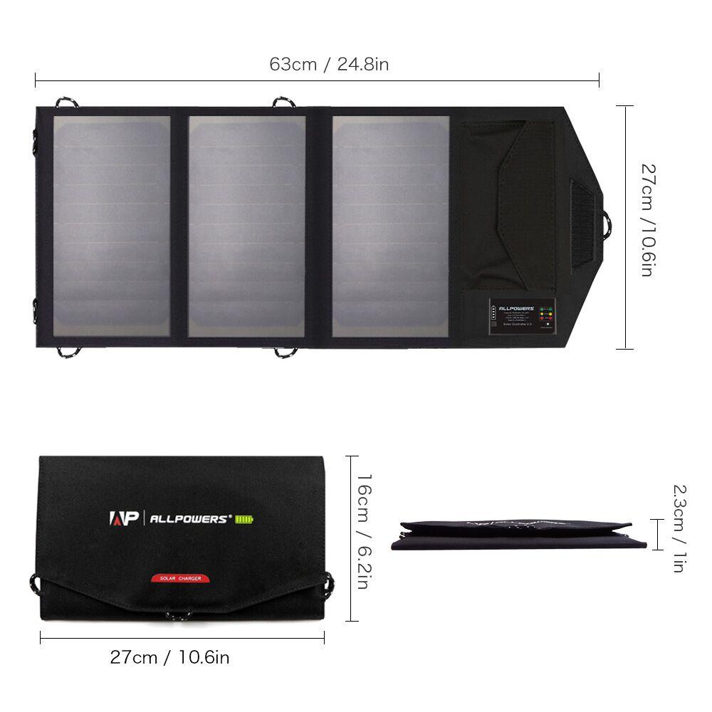 Портативна сонячна панель Allpowers 5V 15 W 10000 mAh Кемпінгова туристична переносна панель чорна