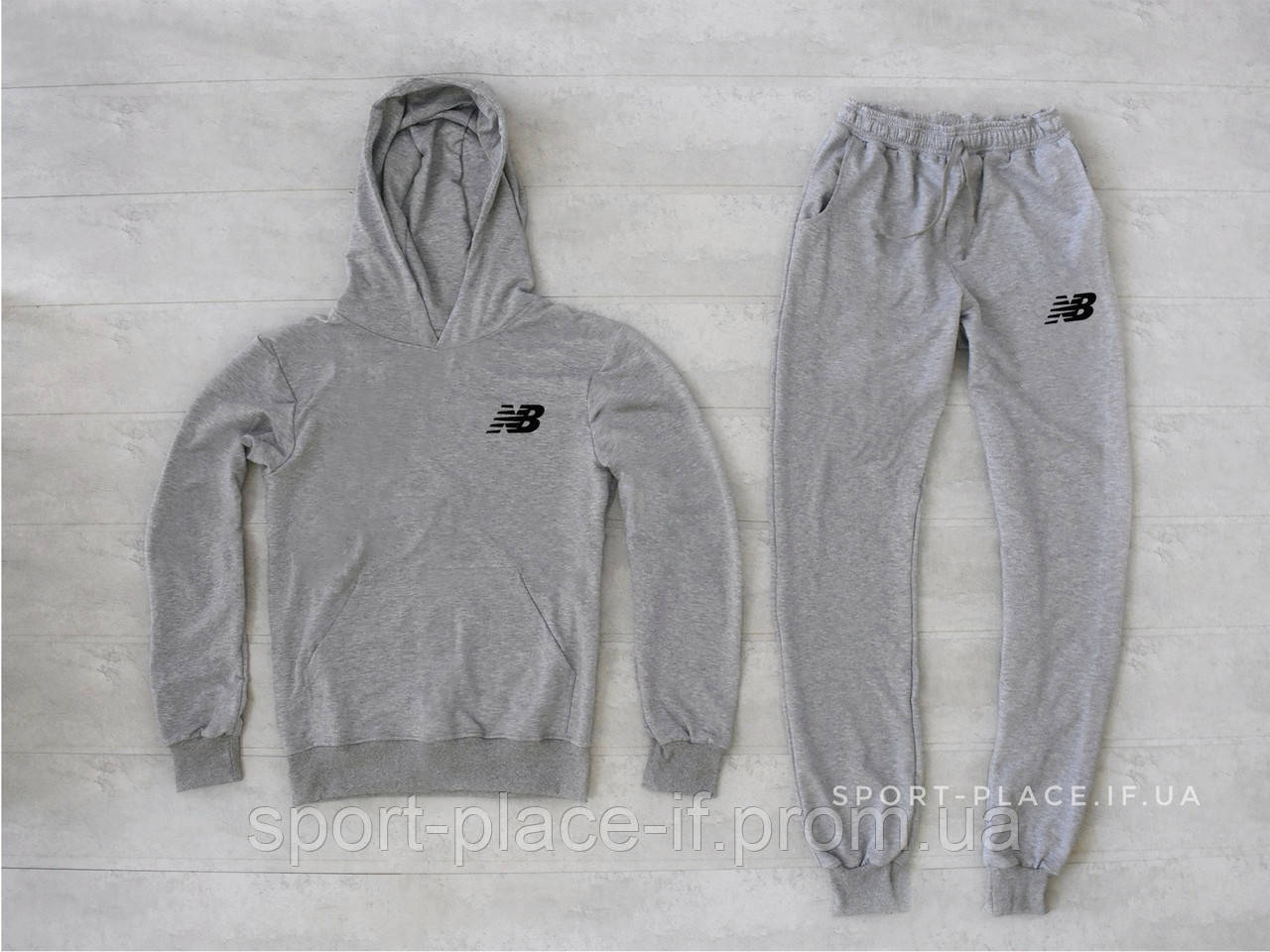 Чоловічий спортивний костюм New Balance (Нью Беланс) світло сірий , толстовка маленька емблема худі кенгуру