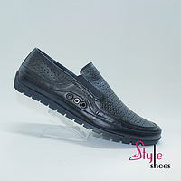 Летние мужские мокасины слипоны черного цвета «Style Shoes»