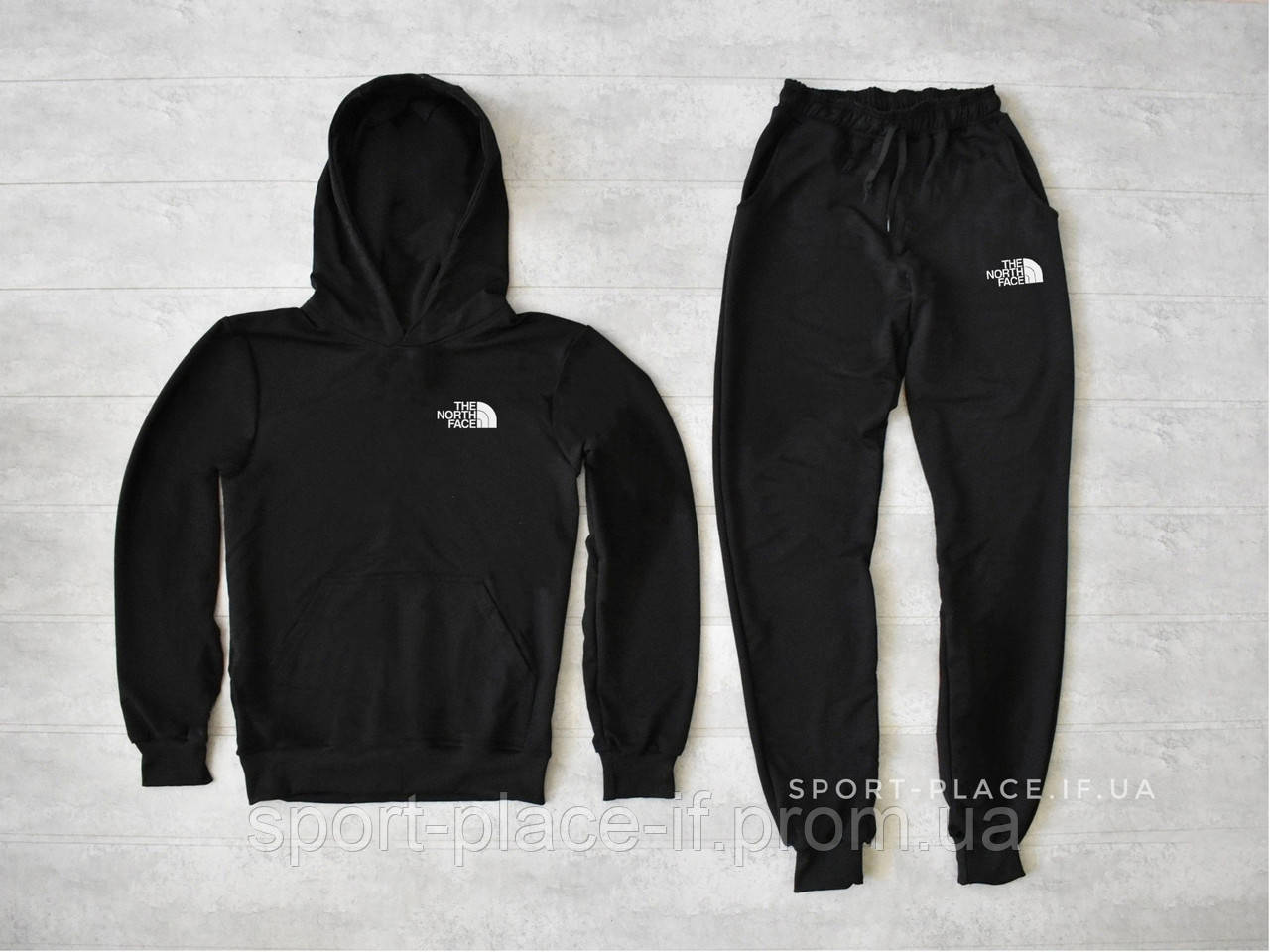 Чоловічий спортивний костюм The North Face (Норс Фейс) чорний , толстовка маленька емблема худі кенгуру