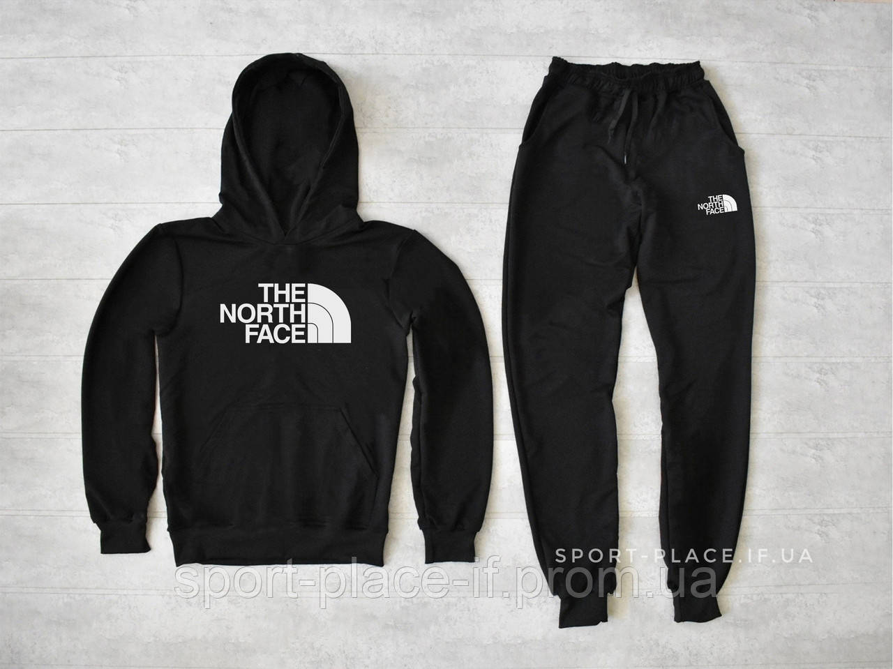 Чоловічий спортивний костюм The North Face (Норс Фейс) чорний, толстовка велика емблема худі кенгуру